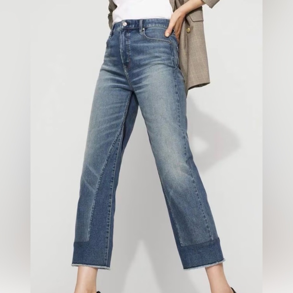 WHBM Women’s High-Rise Pieced Laser Straight Leg JEANS 8 NWT White House